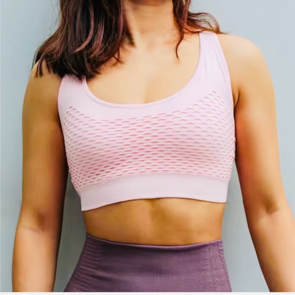 #1409=Women's Pink Mesh Sports Bra - Picture 2 of 6